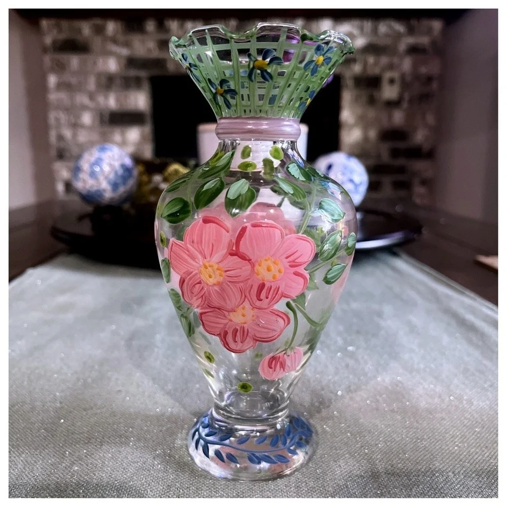 Tracy Porter Vintage Hand-Painted Glass Bud Vase~EUC
